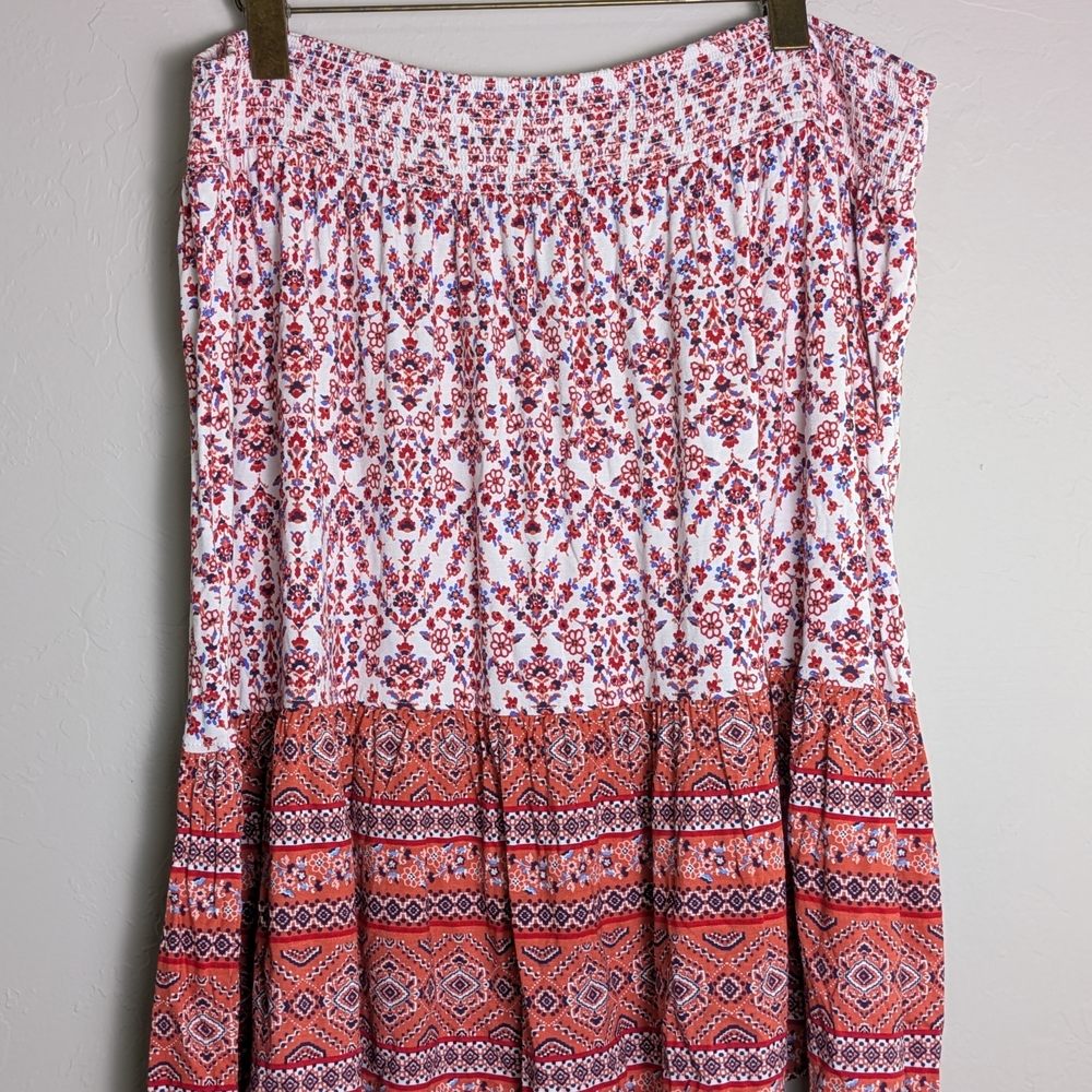 St. John's Bay Red/White Paisley Patterned A-Line Skirt SzPXL Boho Cottagecore